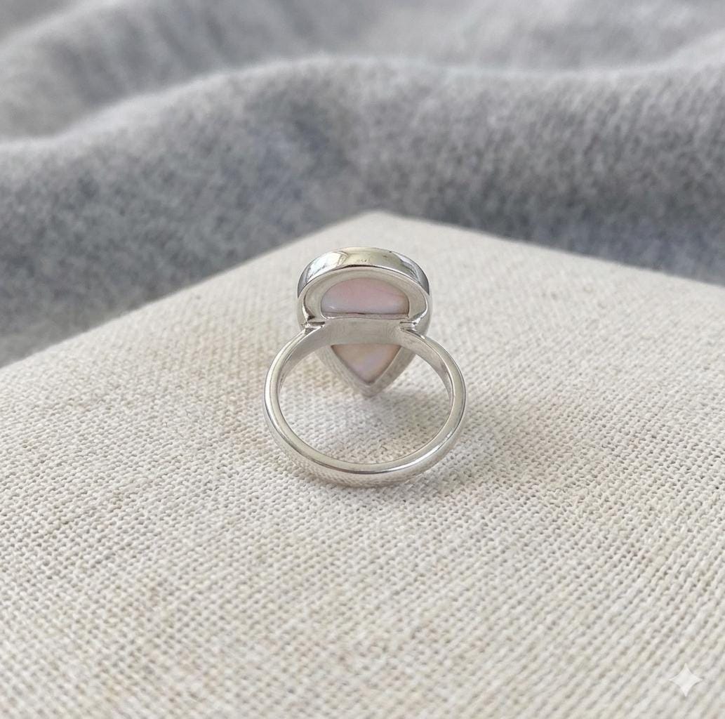 Pink Larimar Teardrop Ring, 925 Sterling Silver, Pear Gemstone, Boho Statement Jewelry