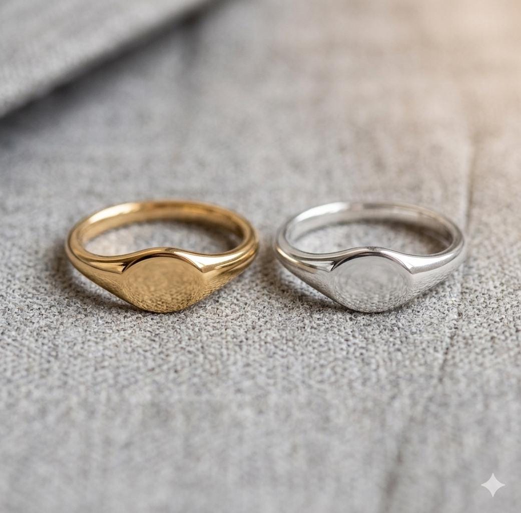 Oval Signet Ring, Gold Silver Dainty Stackable, 925 Sterling Personalized Engraving
