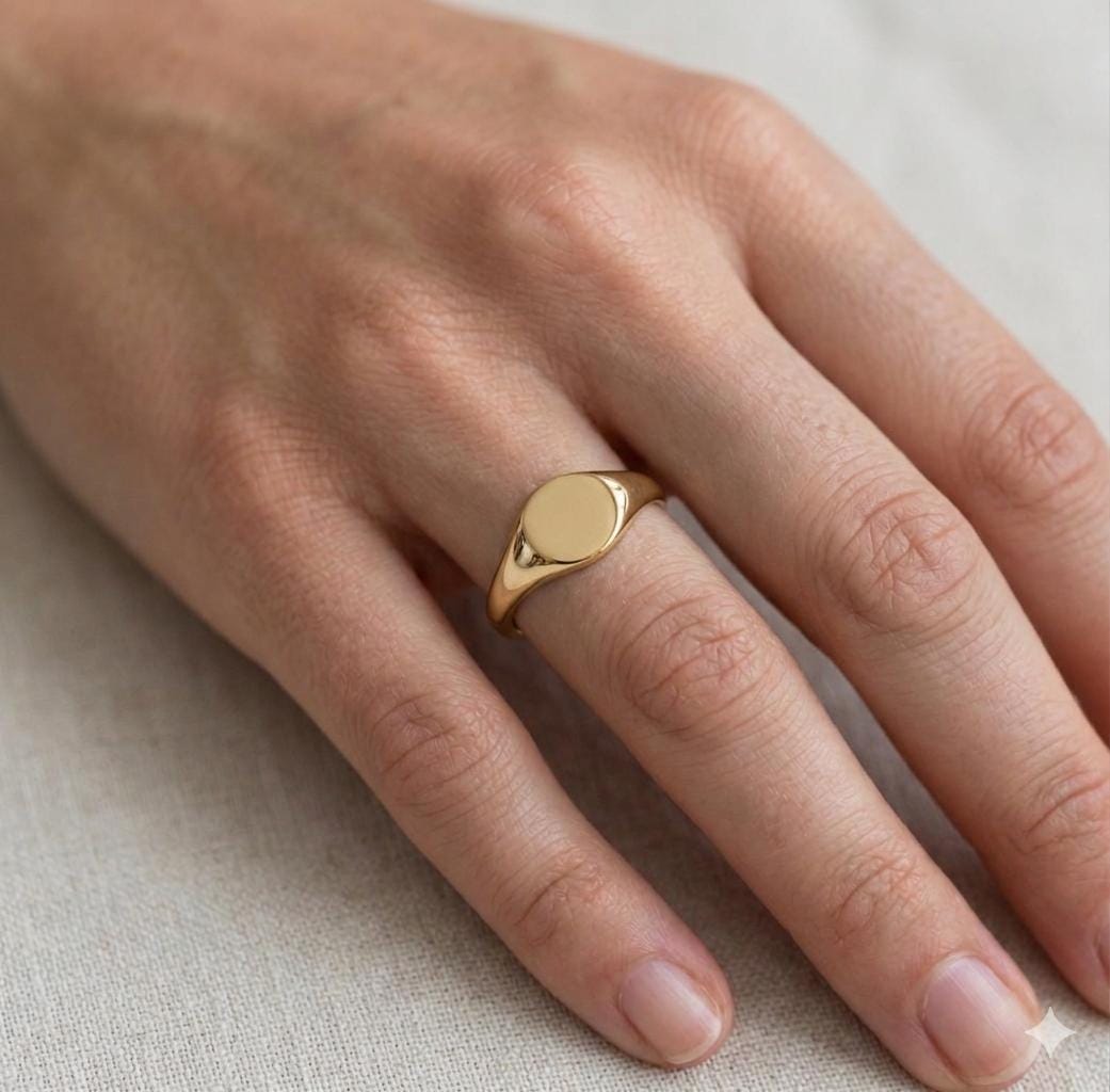 Oval Signet Ring, Gold Silver Dainty Stackable, 925 Sterling Personalized Engraving