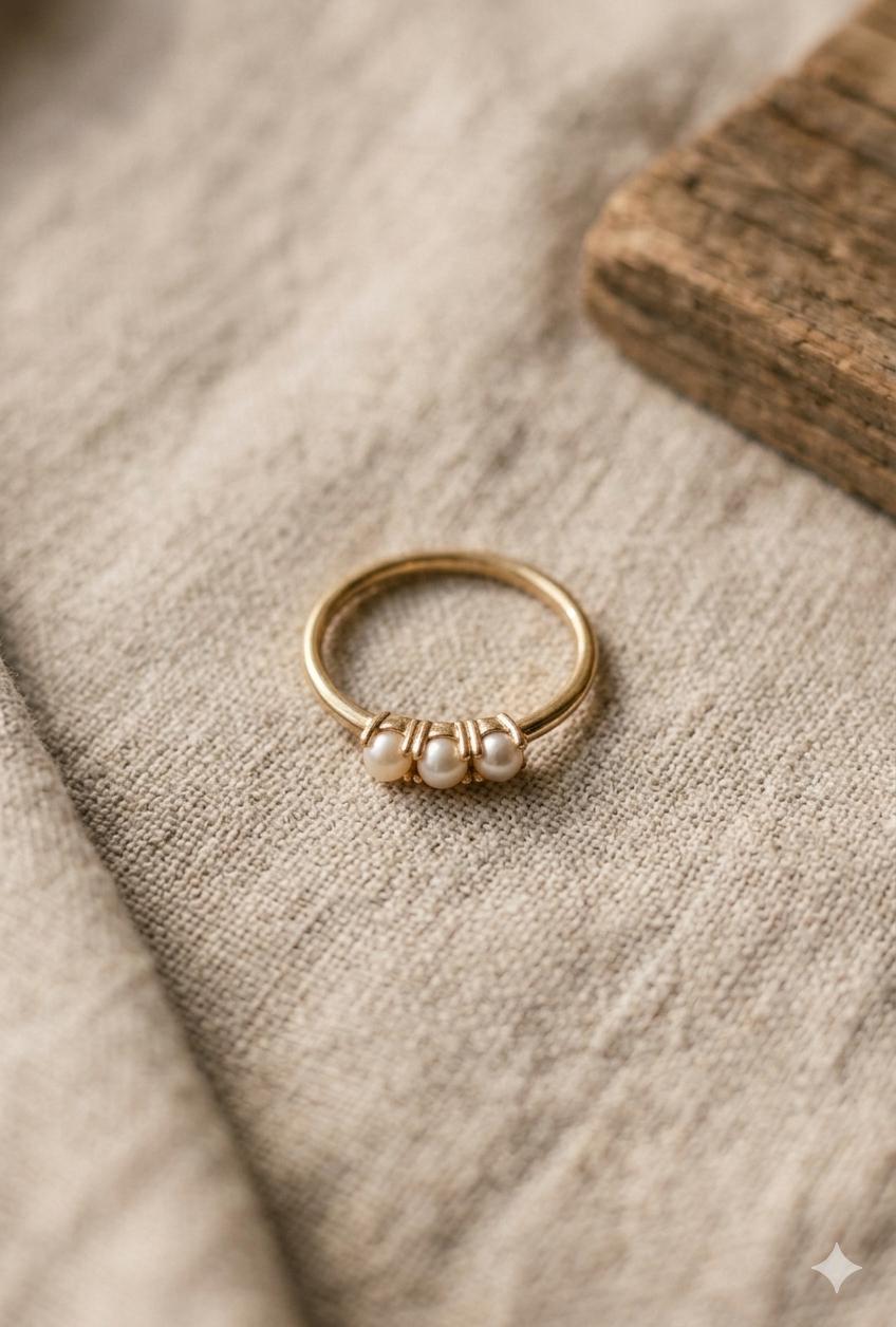 Pearl Stacking Ring Set, Sterling Silver Gold Rose Gold, Minimalist Band Jewelry