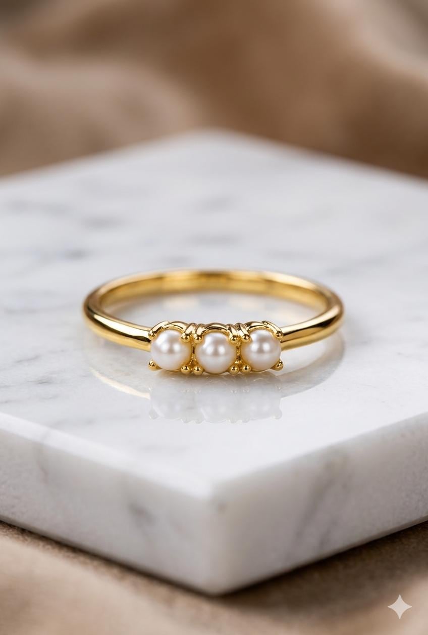 Pearl Stacking Ring Set, Sterling Silver Gold Rose Gold, Minimalist Band Jewelry