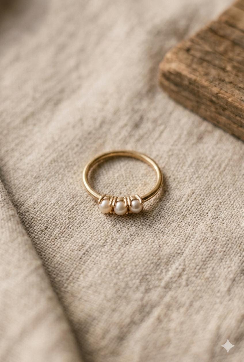 Pearl Stacking Ring Set, Sterling Silver Gold Rose Gold, Minimalist Band Jewelry