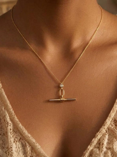 Minimalist Gold T-Bar Necklace, Dainty Everyday Jewelry, Sterling Silver Chain