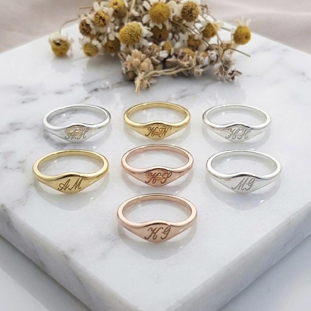 Personalized Initial Signet Ring, 925 Sterling Silver, Minimalist Gold Letter Ring