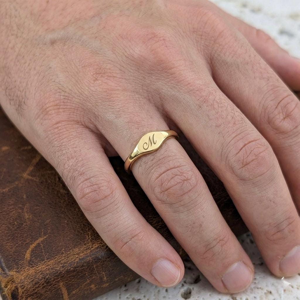 Personalized Initial Signet Ring, 925 Sterling Silver, Minimalist Gold Letter Ring