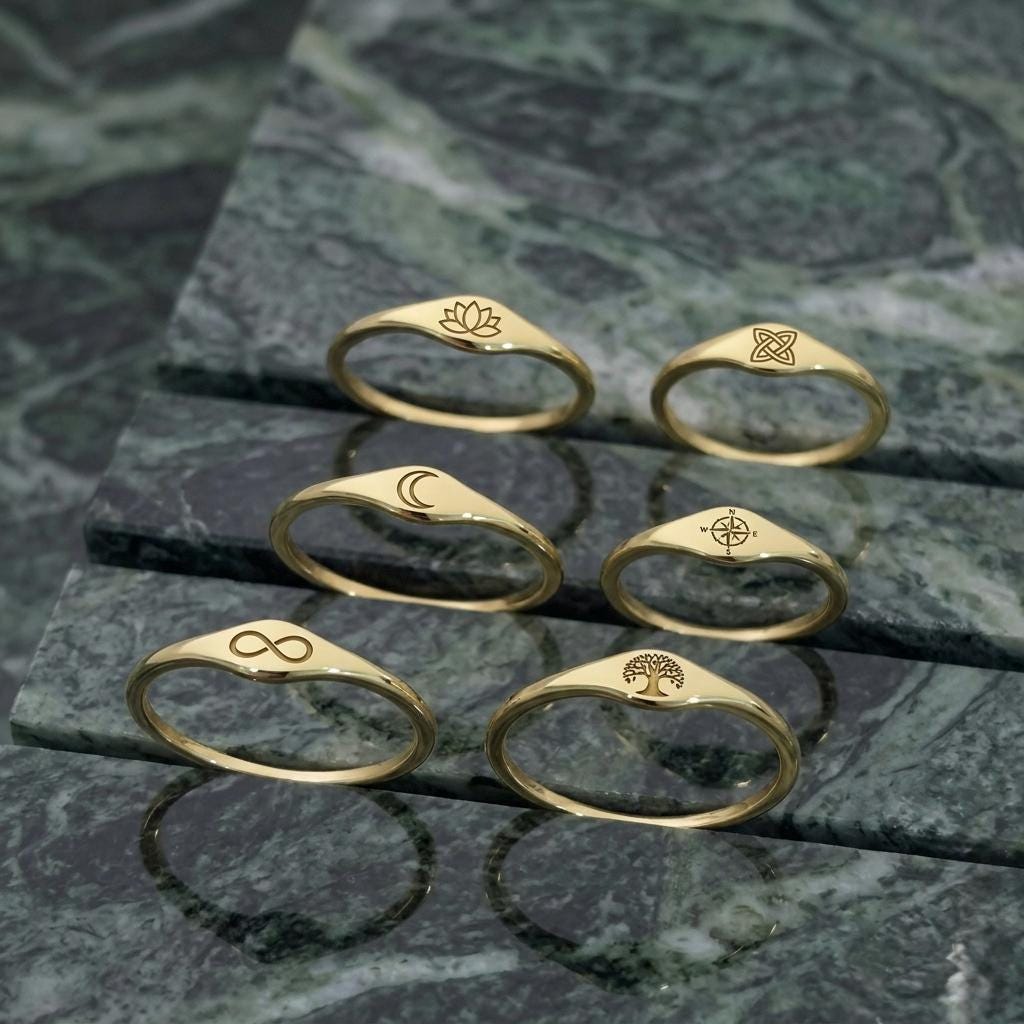 Personalized Initial Signet Ring, 925 Sterling Silver, Minimalist Gold Letter Ring
