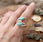 Adjustable Mohave Turquoise Marquise Ring, Sterling Silver Hammered Band, Boho Jewelry