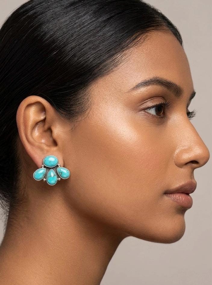 Mohave Turquoise Cluster Stud Earrings, Handmade Sterling Silver, Boho Southwestern Jewelry