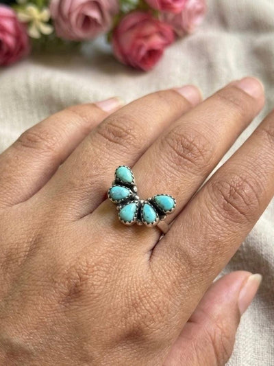 Mohave Turquoise Cluster Ring, 925 Sterling Silver, Boho Southwestern Statement Jewelry