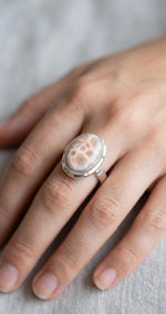 Oval Pink Larimar Sterling Silver Ring, Boho Statement Jewelry