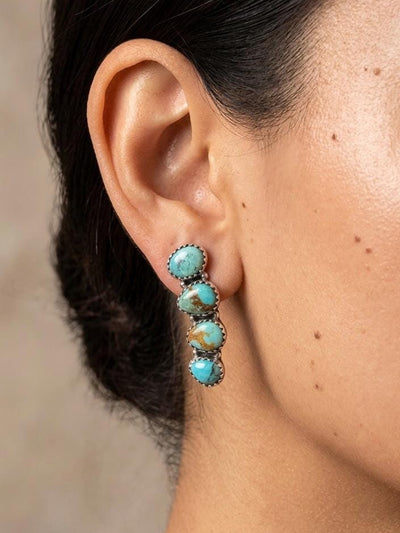 Mohave Turquoise Dangle Earrings, Sterling Silver, Boho Statement, Multi Stone Drop, Southwestern Style
