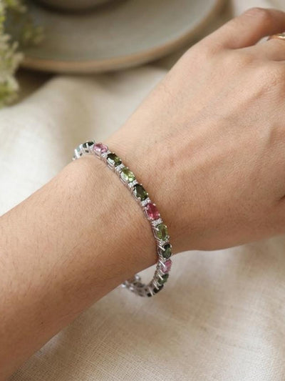 Multi Tourmaline Sterling Silver Tennis Bracelet, Dainty Stackable Gemstone Jewelry