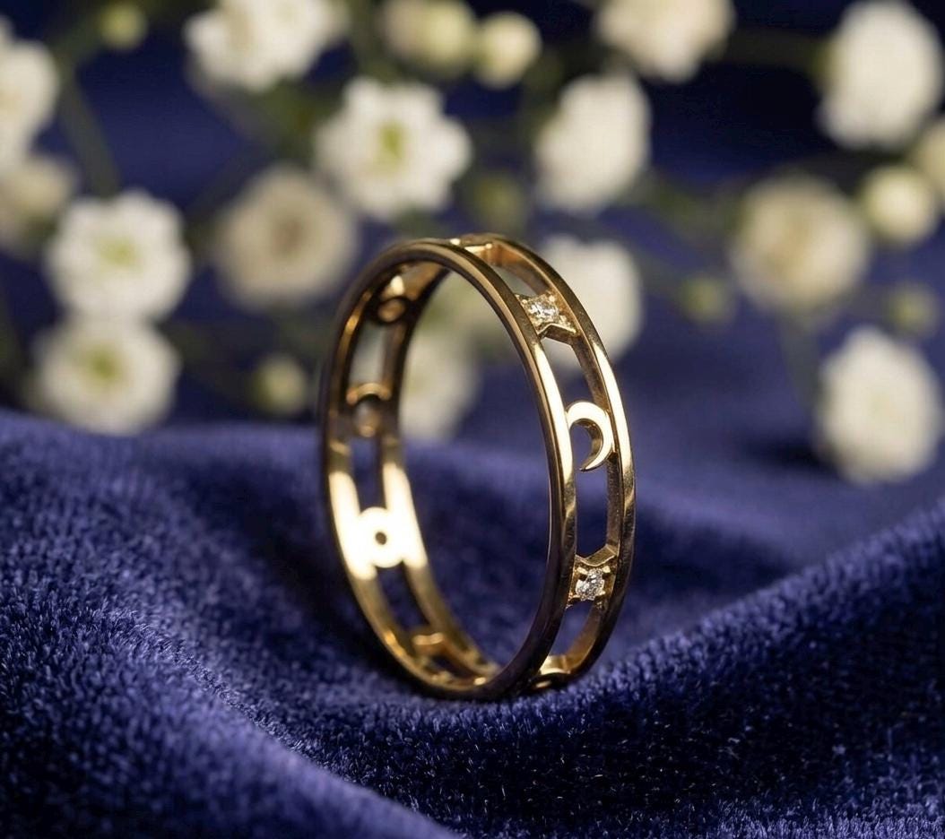 Celestial Moon Star Cut-Out Band – 925 Sterling Silver, Gold, Rose Gold Stacking