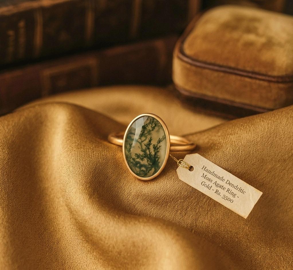 Natural Moss Agate Ring, Oval Faceted Sterling Silver Statement, Nature Inspired Boho Jewelry