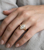Marquise Moissanite Ring, Bezel Set, Tapered Band, 14K Yellow Gold Bridal Ring