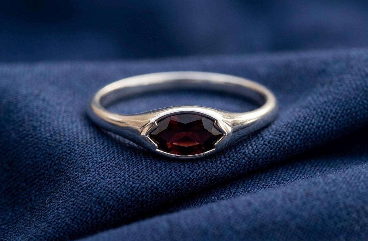 Marquise Cut Garnet Ring, 925 Sterling Silver, January Birthstone, Minimalist Stackable Ring