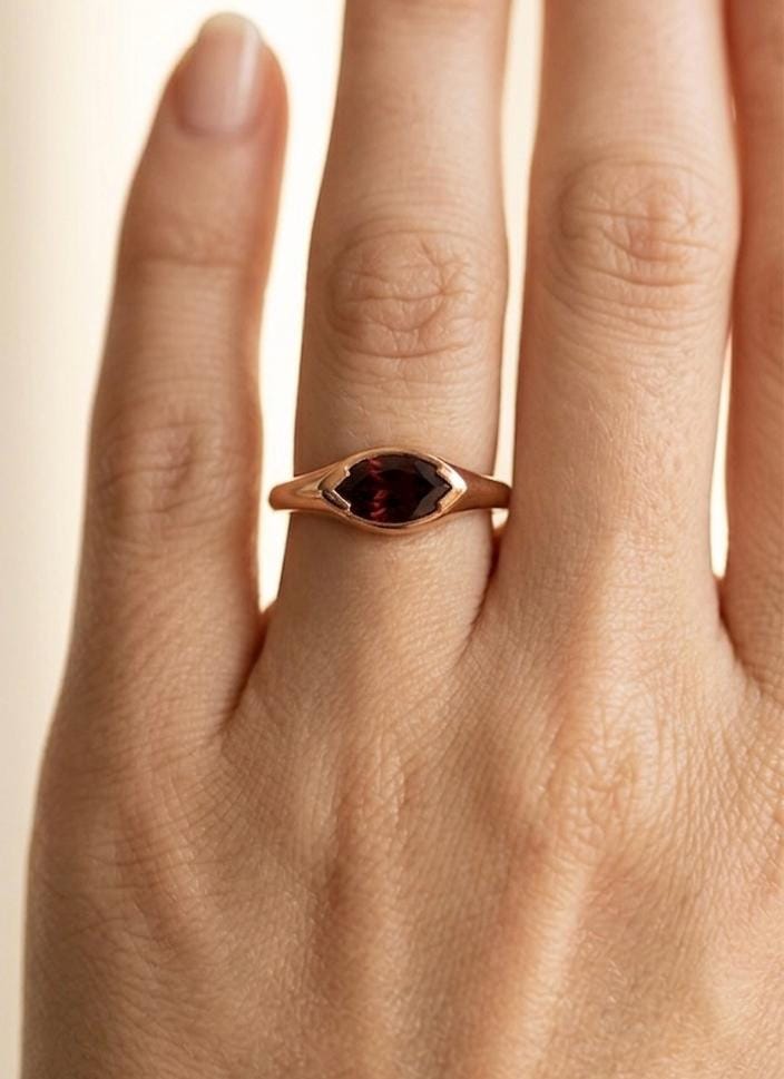 Marquise Cut Garnet Ring, 925 Sterling Silver, January Birthstone, Minimalist Stackable Ring