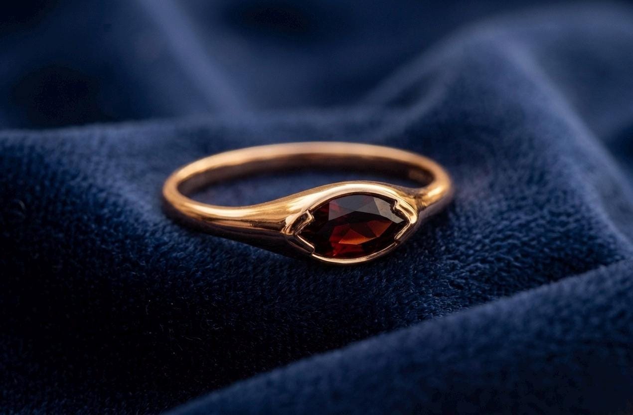 Marquise Cut Garnet Ring, 925 Sterling Silver, January Birthstone, Minimalist Stackable Ring