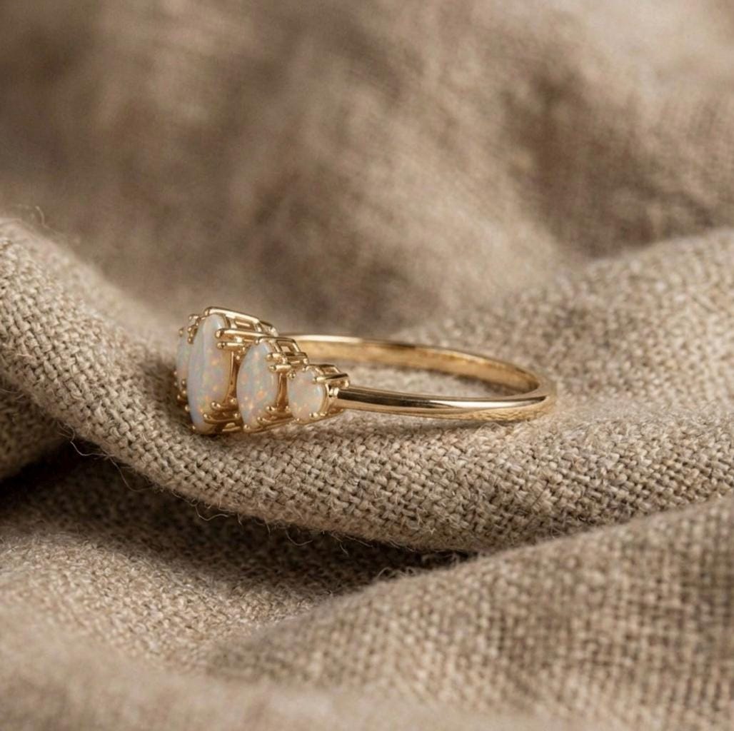 Marquise Opal Ring, Gold Plated, Vintage Inspired, Dainty Band, October Birthstone
