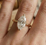 Marquise Moissanite Solitaire Ring, 14K Gold V-Prong Wedding Band