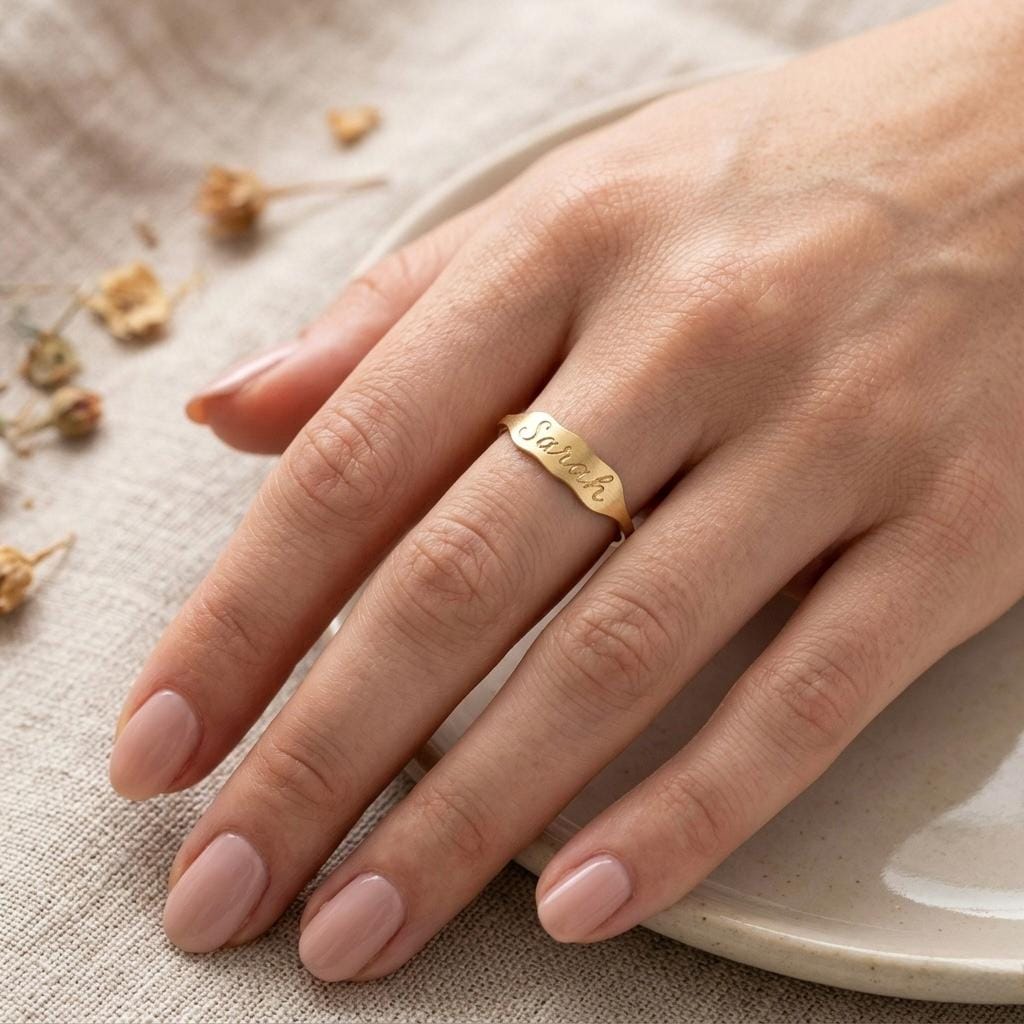 Custom Script Name Ring, Personalized Sterling Silver Jewelry, Dainty Nameplate Band