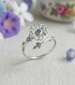 Custom Birthstone Flower Ring, 925 Sterling Silver Branch, Adjustable Minimalist Jewelry