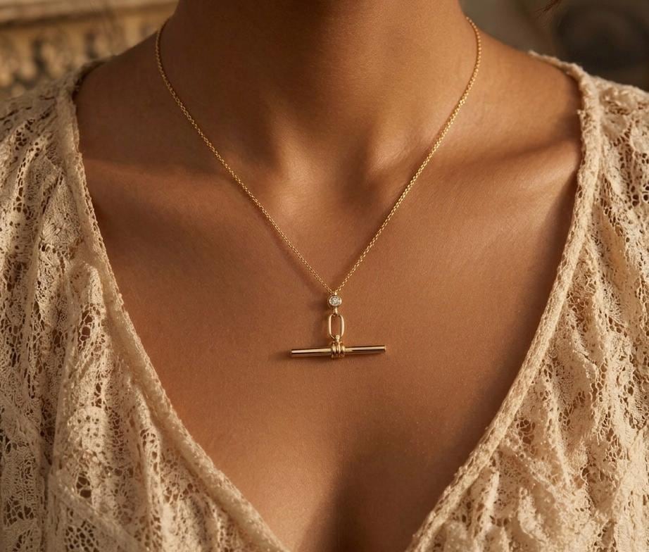 Minimalist Gold T-Bar Necklace, Dainty Everyday Jewelry, Sterling Silver Chain
