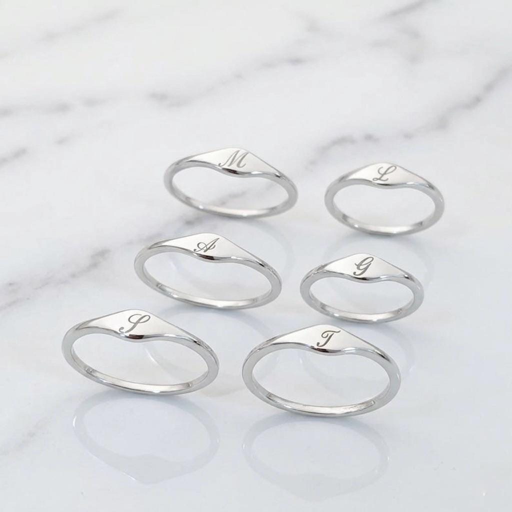 Personalized Initial Signet Ring, 925 Sterling Silver, Minimalist Gold Letter Ring