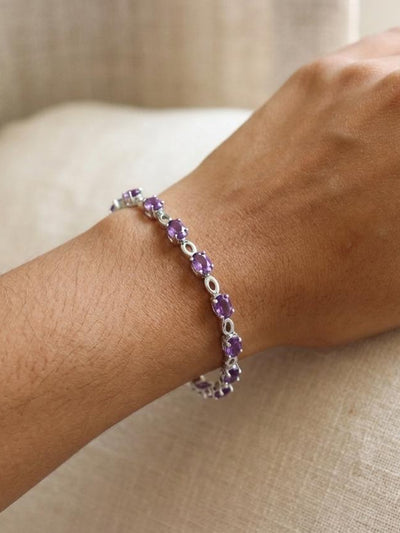 Amethyst Tennis Bracelet, 925 Sterling Silver, Dainty Gemstone Jewelry, February Birthstone