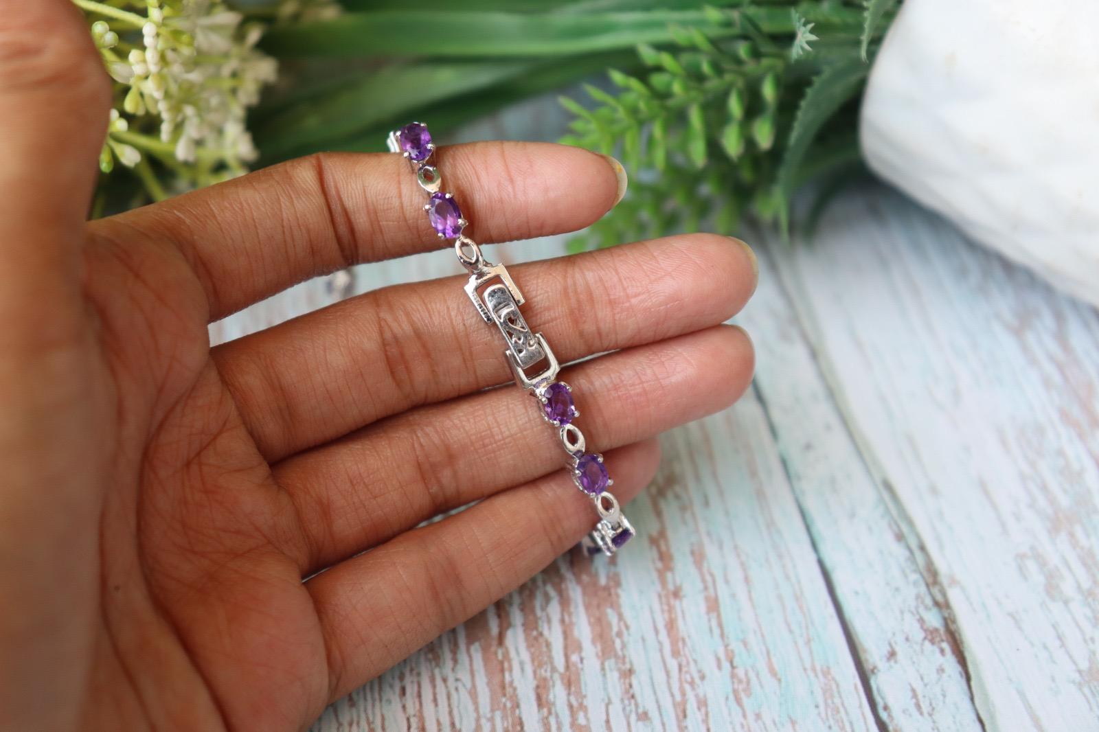 Amethyst Tennis Bracelet, 925 Sterling Silver, Dainty Gemstone Jewelry, February Birthstone