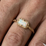 Rectangular Opal Ring, Vintage Art Deco Gold Band, Engagement Promise Ring