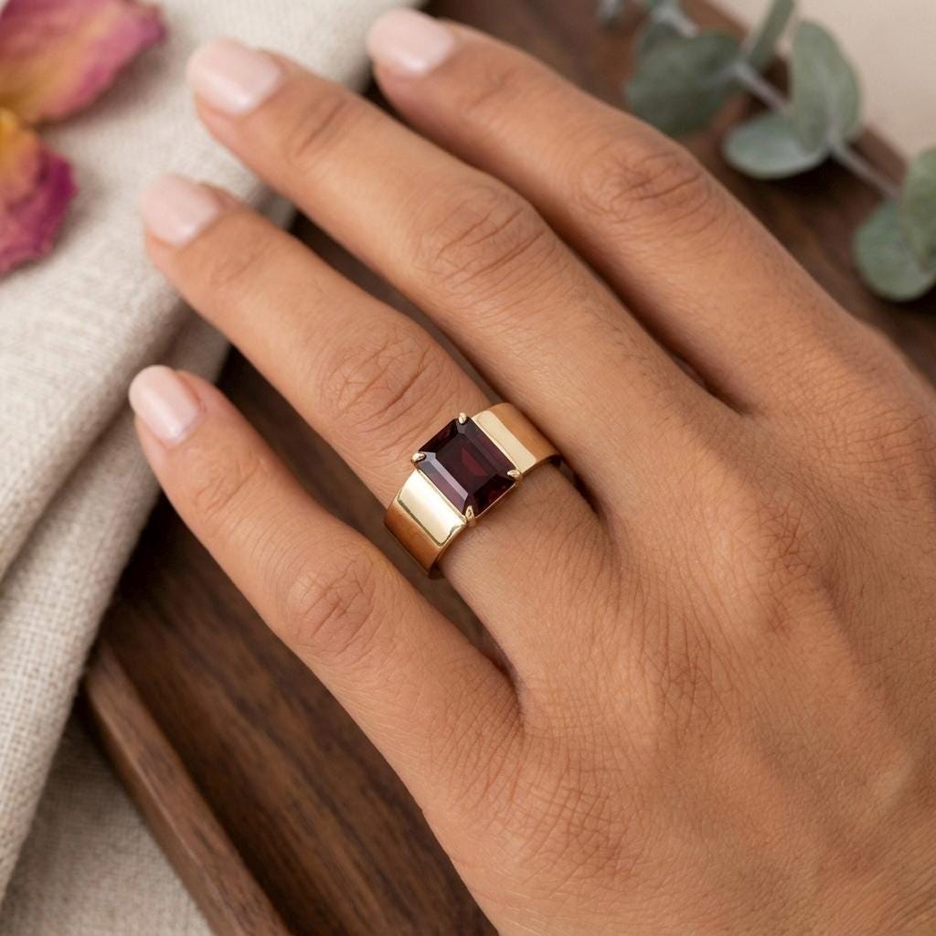 Natural Blue Topaz, Labradorite and Moonstone Ring, 925 Sterling Silver, Men's Signet Ring, Gold, Silver Rose Gold Ring, Baguette Cut Stone