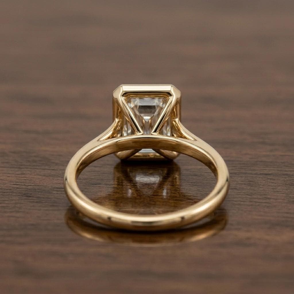 Radiant Cut Emerald Bezel Ring, 925 Sterling Silver Solitaire Engagement Ring