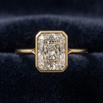 Radiant Cut Emerald Bezel Ring, 925 Sterling Silver Solitaire Engagement Ring