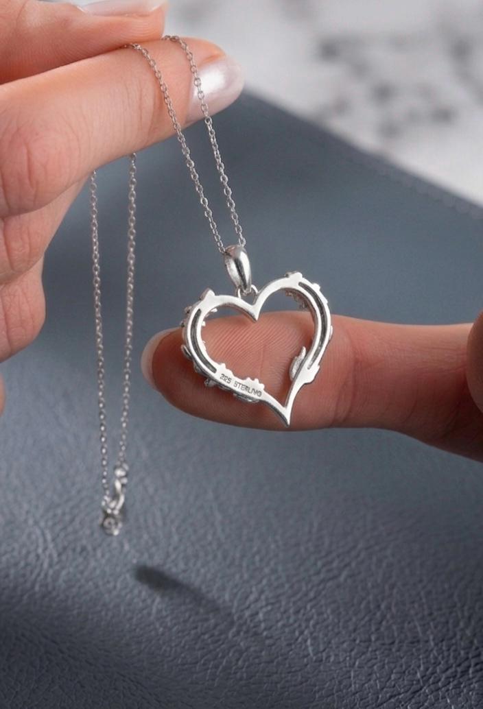 Sterling Silver Floral Heart Outline Necklace, Dainty Love Pendant, Everyday Jewelry