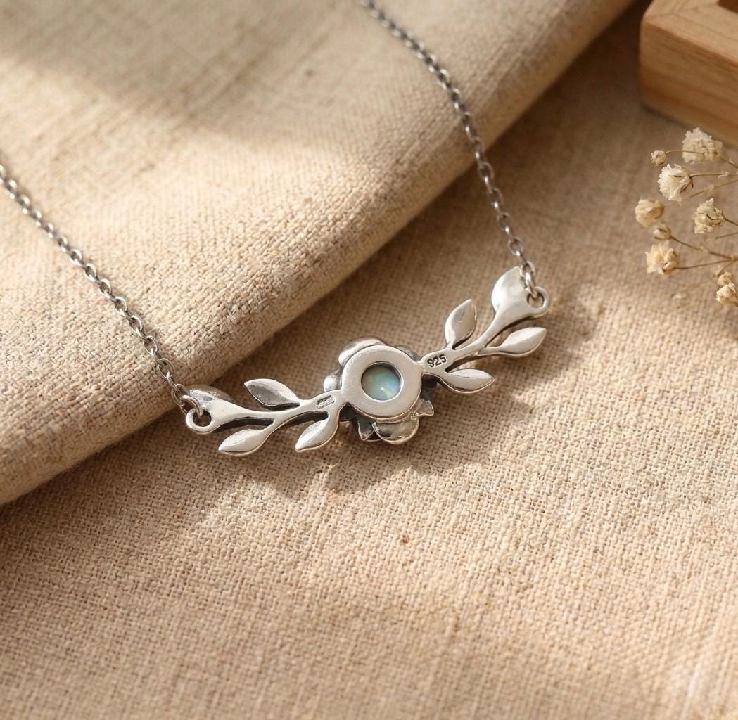 Sterling Silver Rose Turquoise Choker, Oxidized Botanical Leaf Pendant Necklace