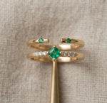 Emerald Diamond Ring Set, 14K Gold Minimalist Bridal Stackable May Birthstone