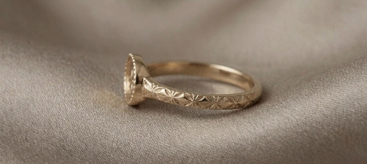 Vintage Floral Engraved Oval Signet Ring, Sterling Silver Boho Band