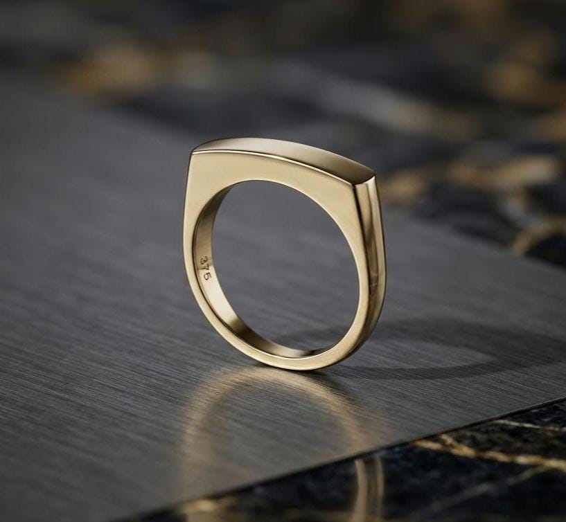 Minimalist Gold Bar Ring, Modern Geometric Signet Band, 14k Stackable Ring