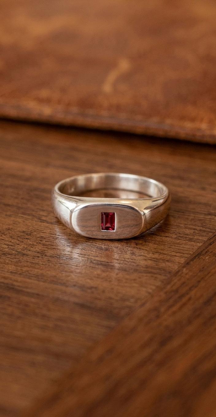 Red Tourmaline Signet Ring, 925 Sterling Silver, Minimalist Pinky Ring, October Birthstone