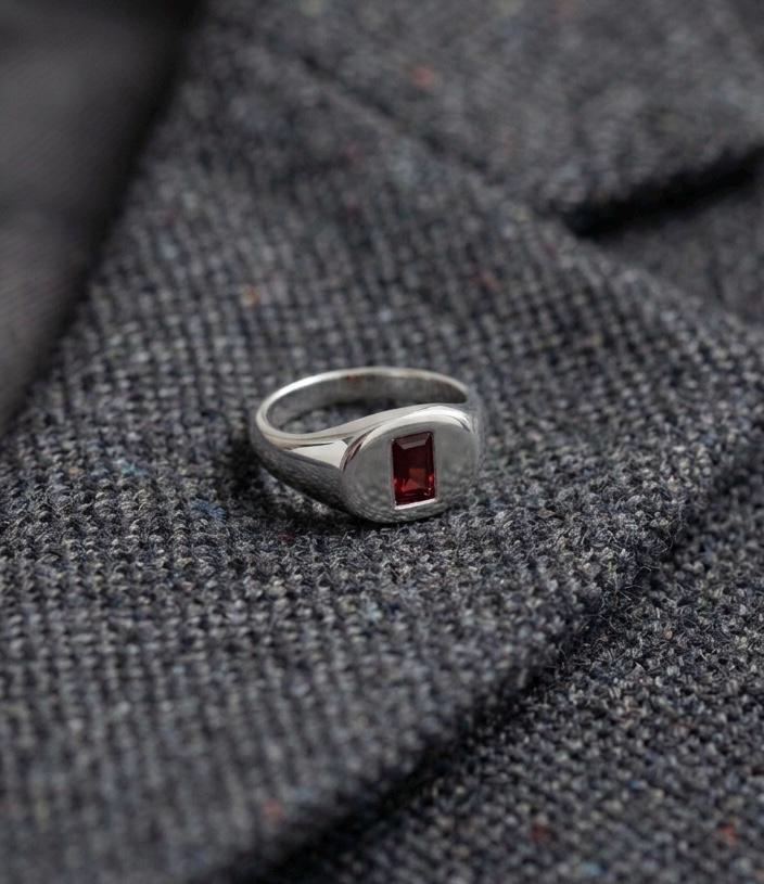 Red Tourmaline Signet Ring, 925 Sterling Silver, Minimalist Pinky Ring, October Birthstone