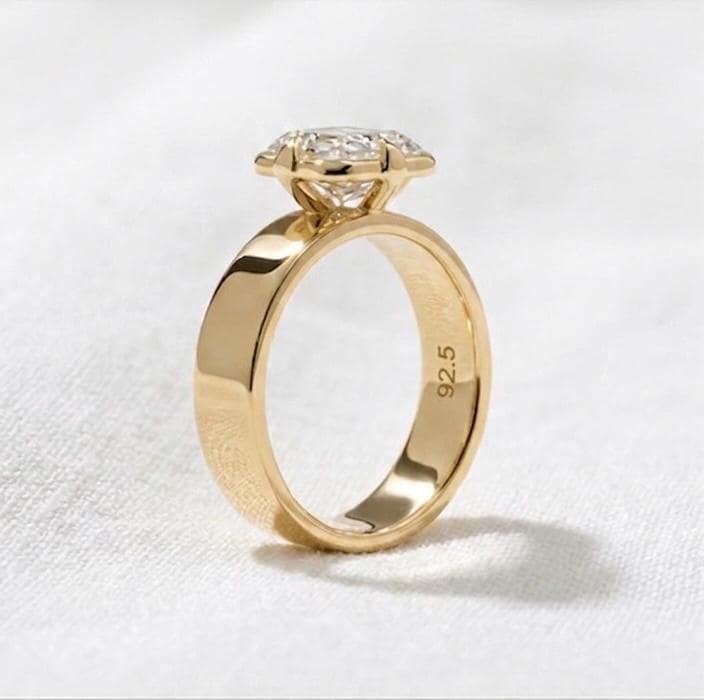 Emerald Cut Moissanite Solitaire Ring, Solid Gold Bezel Set Promise Ring