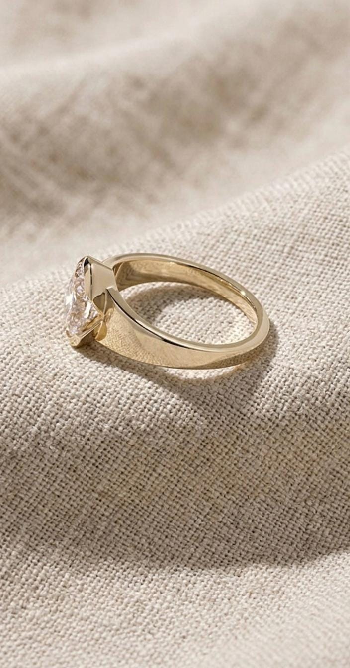 Oval Cut Solitaire Ring, Gold Bezel Setting, Minimalist Engagement Ring