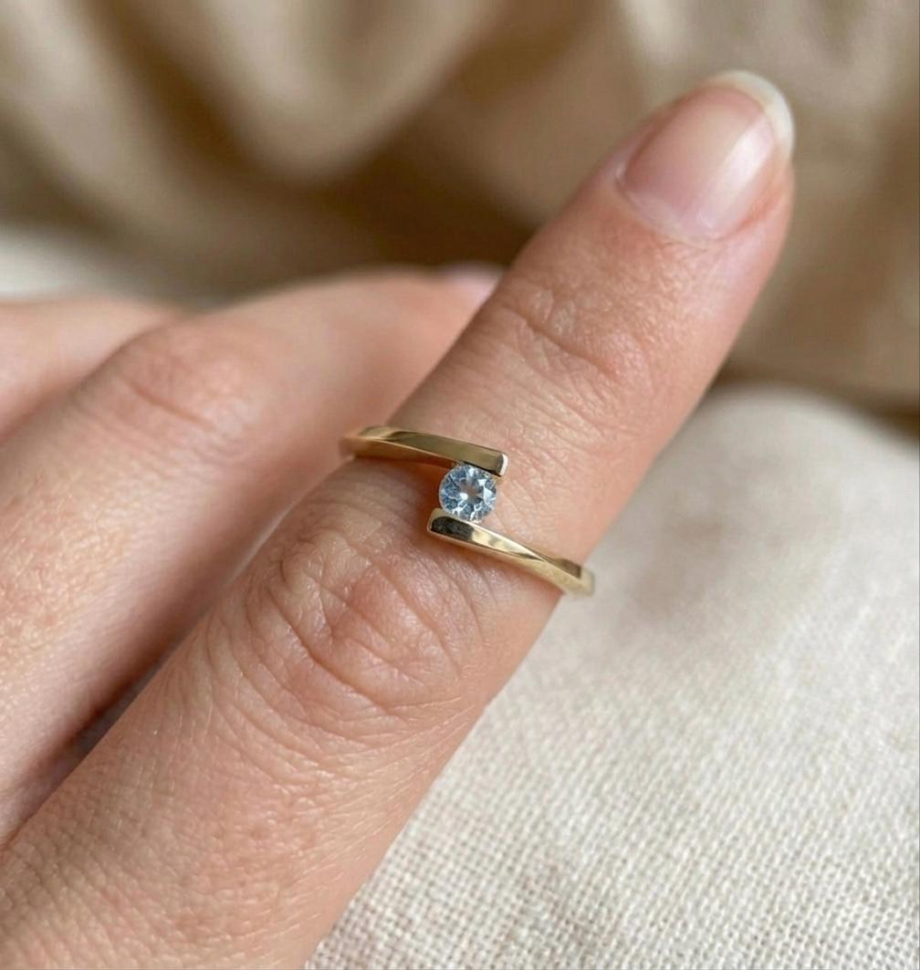 Natural Aquamarine Wrap Ring, Minimalist Gold, March Birthstone, Adjustable Band