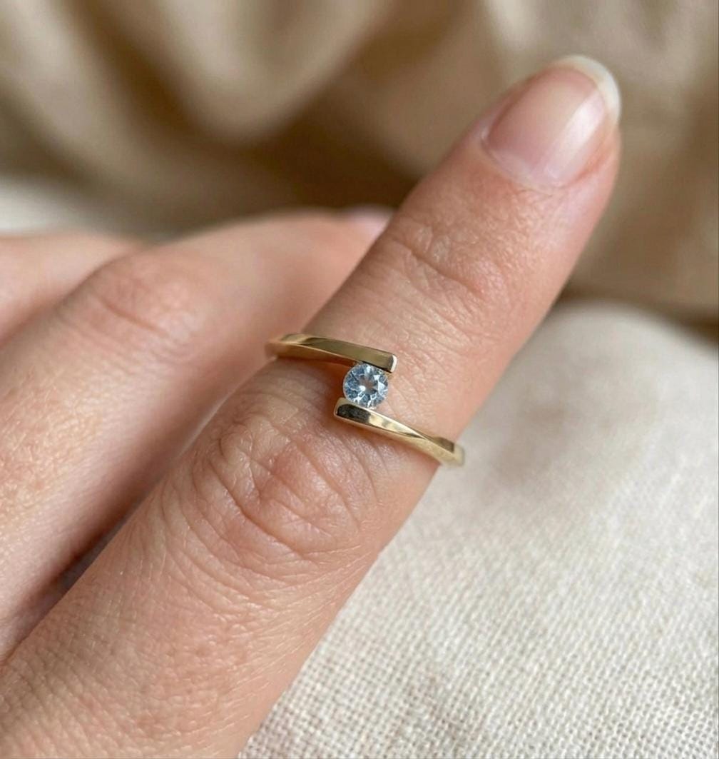 Natural Aquamarine Wrap Ring, Minimalist Gold, March Birthstone, Adjustable Band