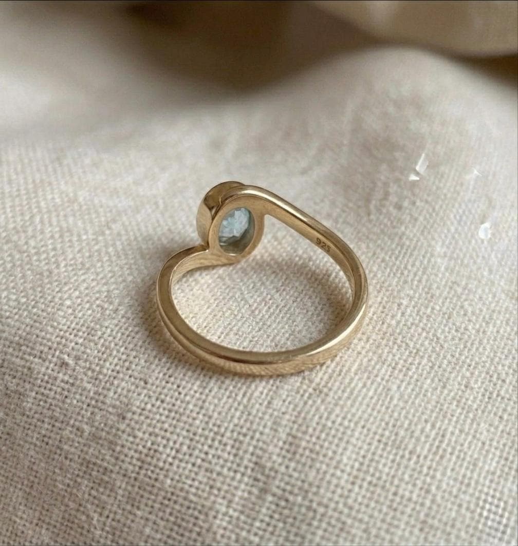 Oval Aquamarine Wrap Ring, Minimalist Gold, March Birthstone, Sterling Silver Promise Ring