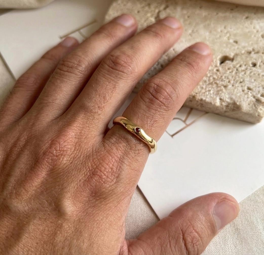 Wavy Molten Garnet Ring, Organic Wave Stacking Band, 925 Sterling Silver, January Birthstone