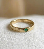 Hammered Gold Emerald Ring, 925 Sterling Silver, Dainty Stacking Band, May Birthstone, Minimalist Jewelry