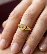 Amethyst Heart Signet Ring, 925 Sterling Silver, Minimalist Birthstone Jewelry