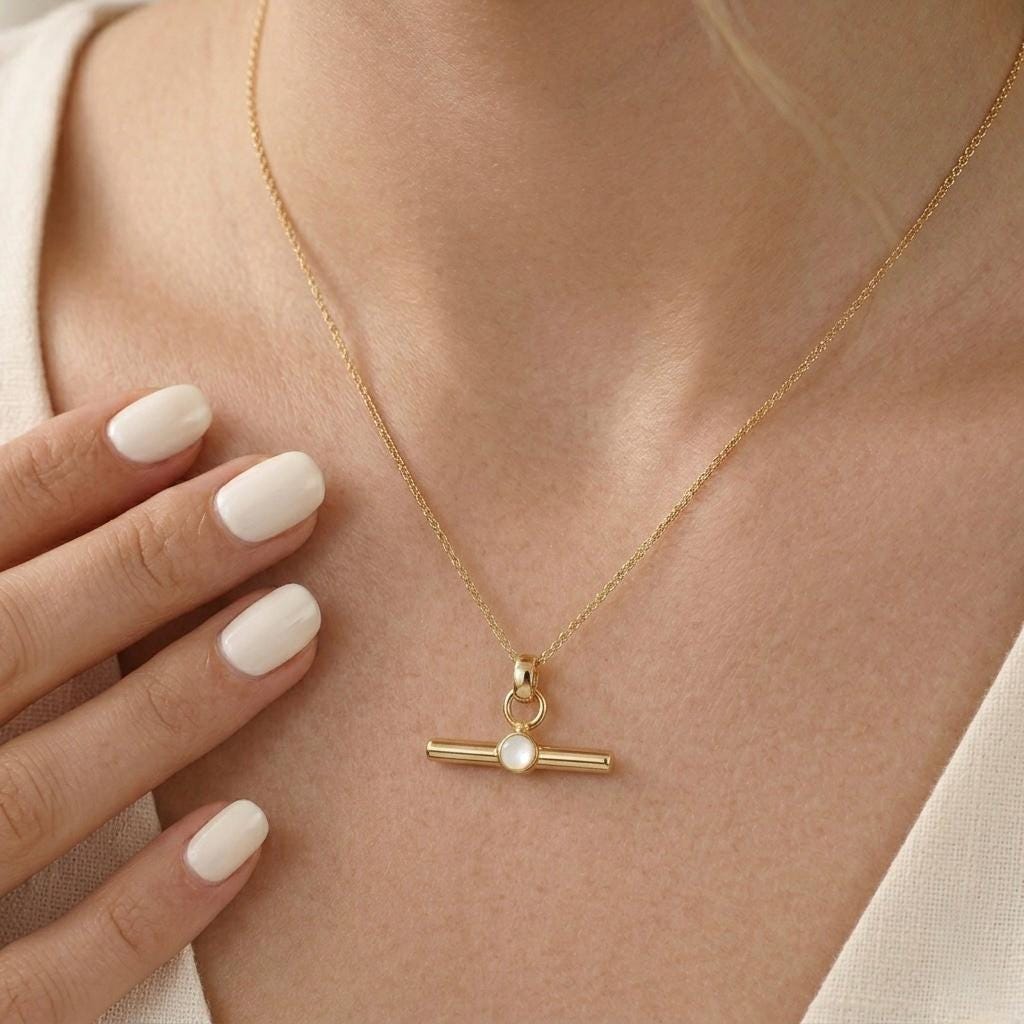 Moissanite Diamond T Bar Pendant Necklace, 925 Sterling Silver, Minimalist Wedding Jewelry